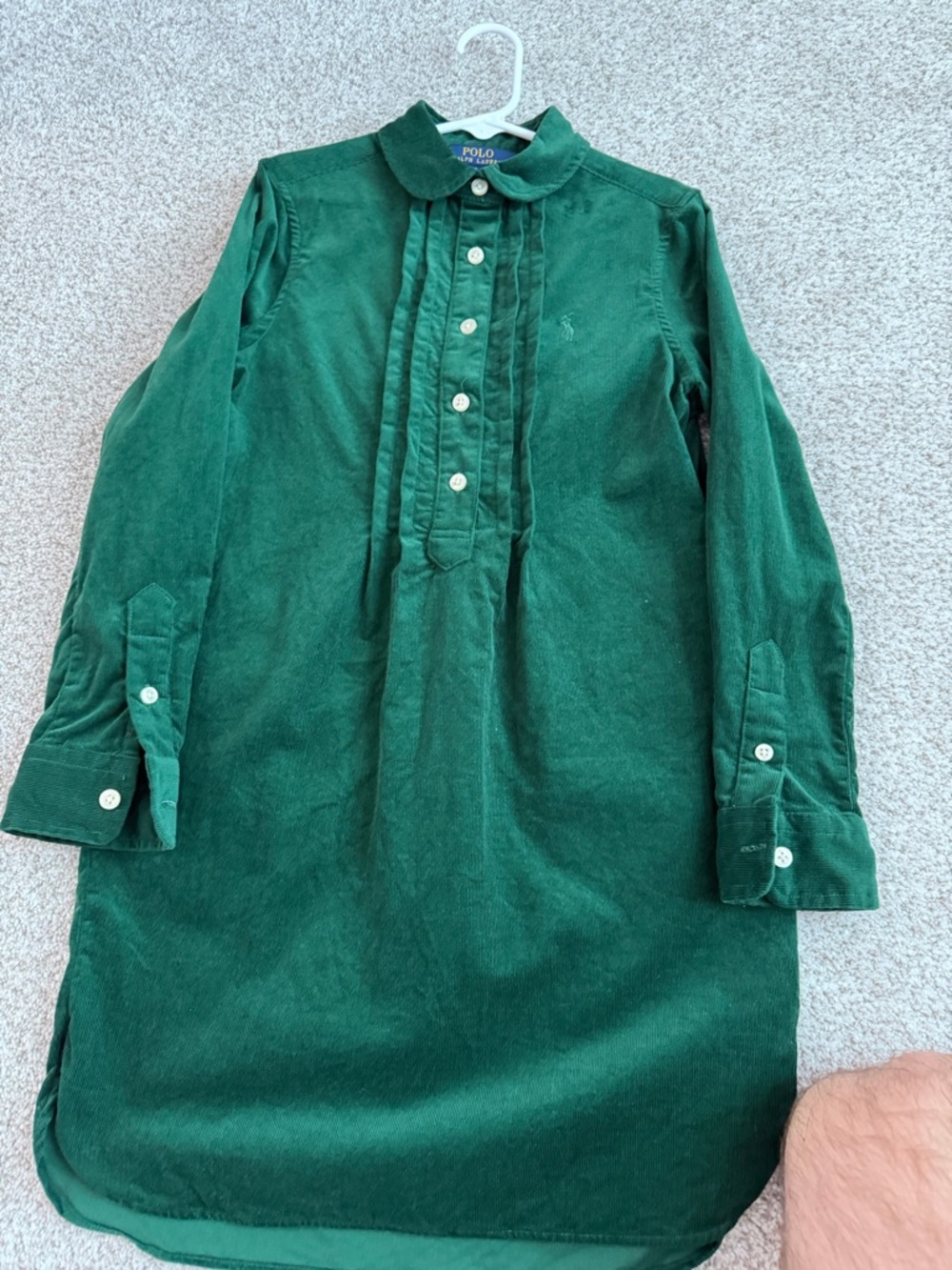 Polo by Ralph Lauren Forest Green Corduroy Pleated Shirt Dress